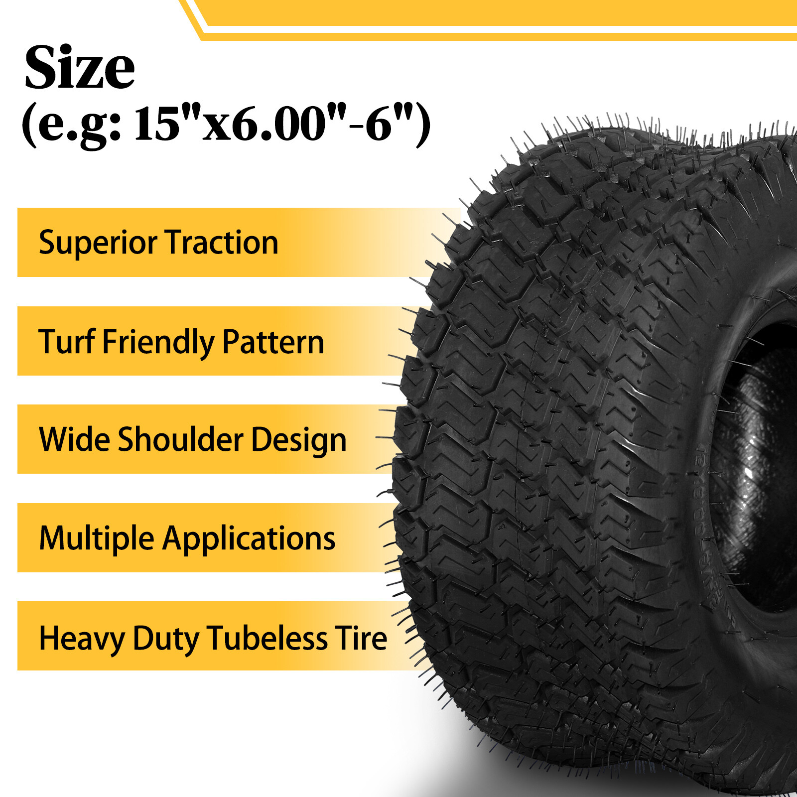 Two 15x6.00-6 Turf Tires Lawn Mower Tractor 4 Ply Rated 15x6-6 Tubeless 570Lbs