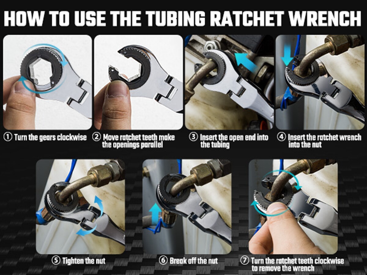 DURATECH 6-Pieces Open Flex-head Ratcheting Wrench Set 10-17mm Tubing Wrench Set
