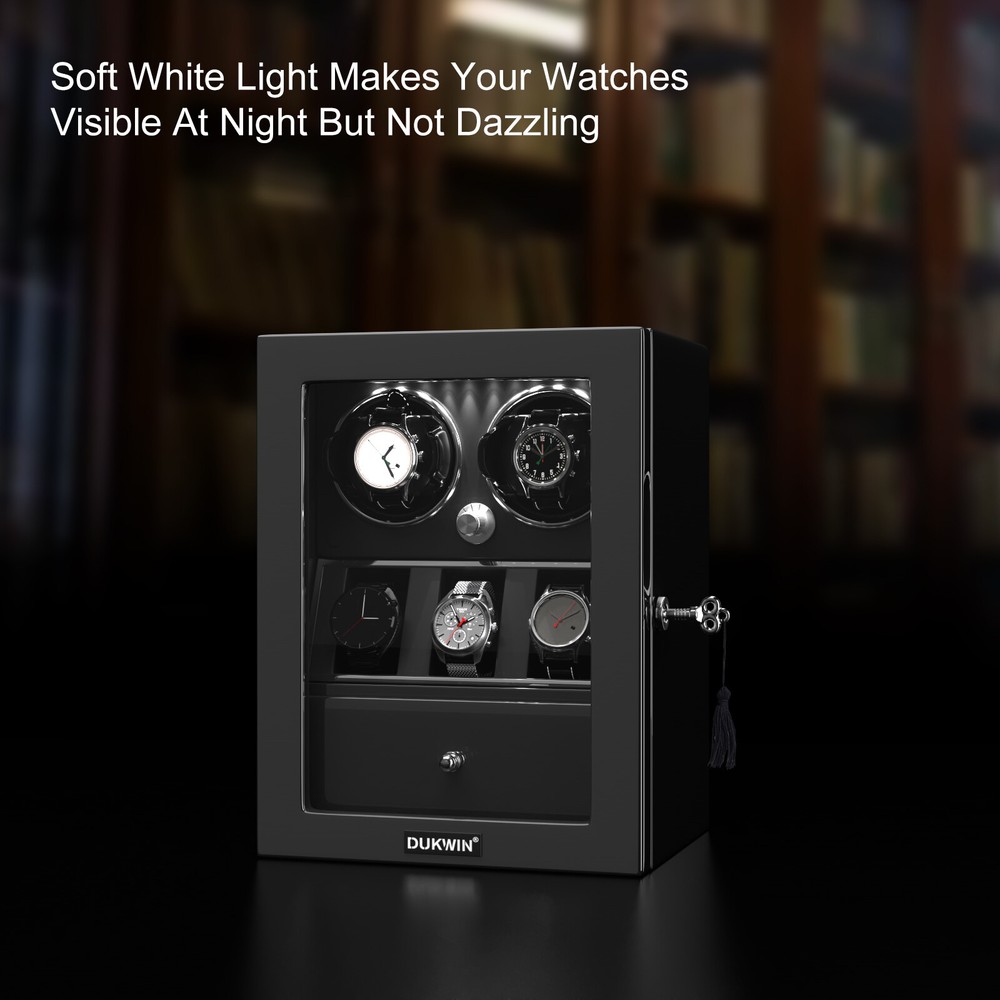 Automatic Double 2 Watch Winder with 3 Watch Display Storage Box Drawer LED Gift