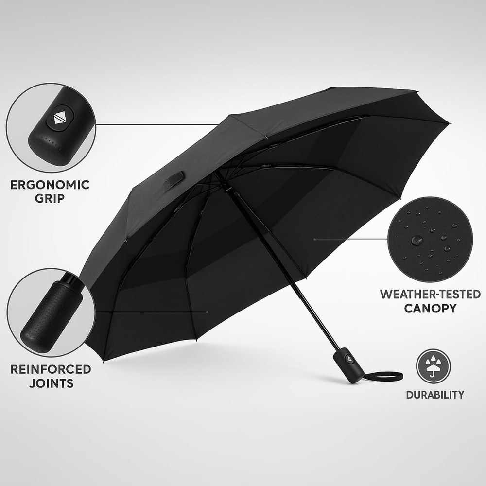 Windproof Travel Umbrella, Automatic Umbrellas for Rain, Compact