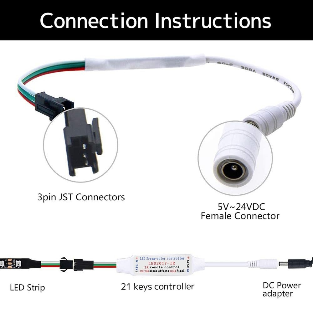 Ruirui Mini DC5-24V 21 Keys 2811 Remote Control RF Controller for WS2811 WS28...