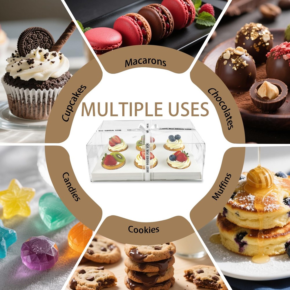 15 Pack Clear Cupcake Boxes 6 Compartment Cupcake Container Set Stackable Pla...