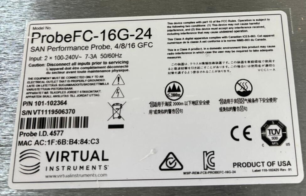 Virtual Instruments ProbeFC-16G-24 SAN Performance Probe (No PSU)