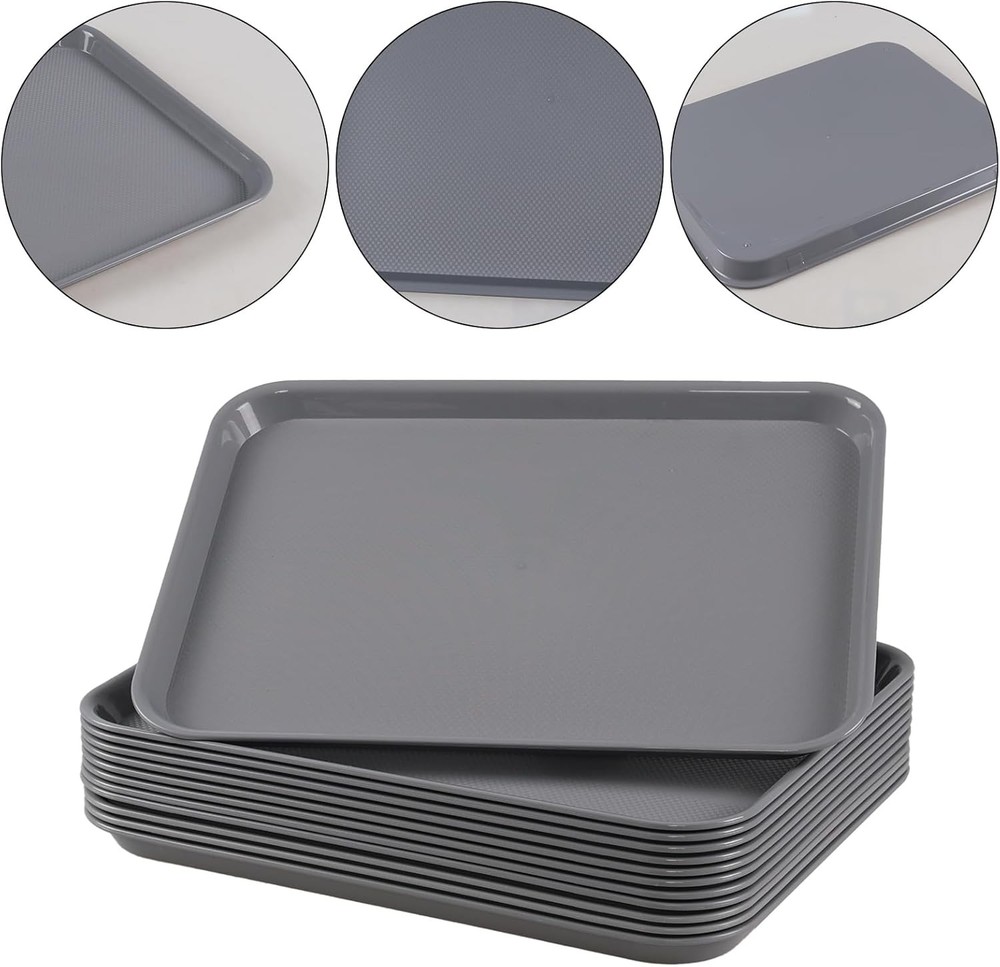 12-Pack Plastic Fast Food Service Trays, Rectangular Cafeteria Tray Beige,grey