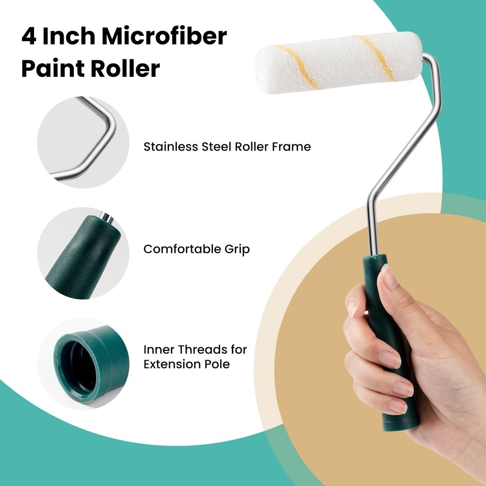 Paint Roller Covers, 40 Pack, 4 Inch 3/8" Nap Mini Microfiber Roller Covers S...