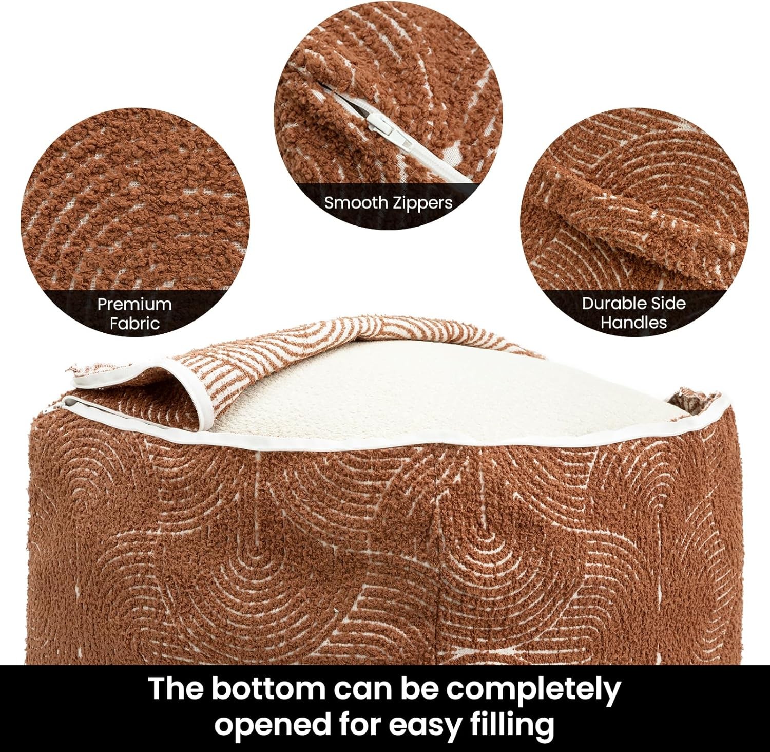 Unstuffed Boho Textured Pouf Cover Organic Modern Mid Century Rainbow Tufted