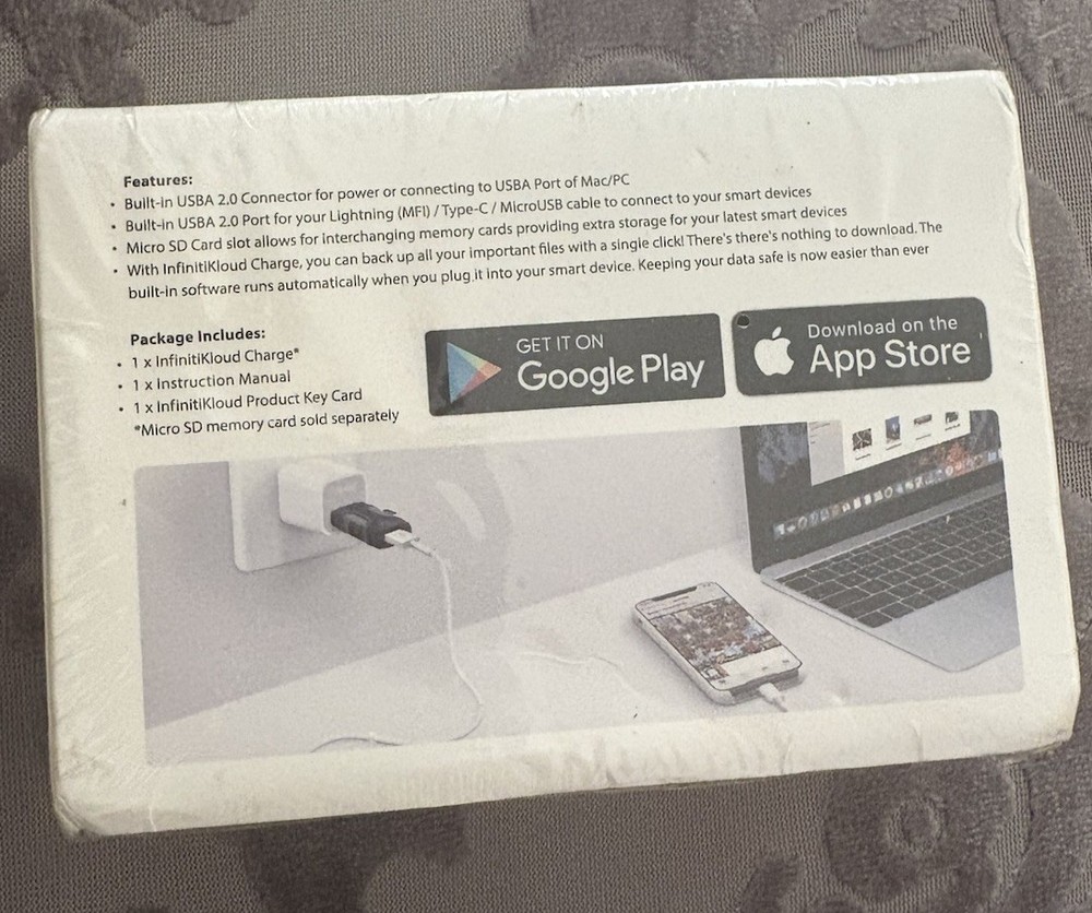 INFINITIKLOUD CHARGE NEW IN BOX USB DRIVE COMPATIBLE PC MAC ANDROID IOS