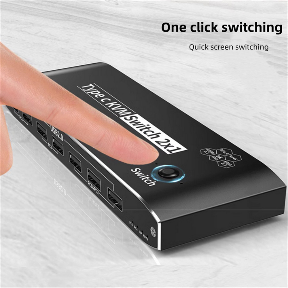 New 100W 8K Type C KVM Switcher Splitter KVM Video Switcher For Computer