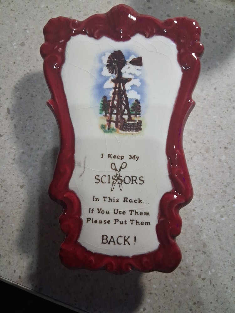 Vintage Wall Pocket Scissors Keeper Holder Ceramic