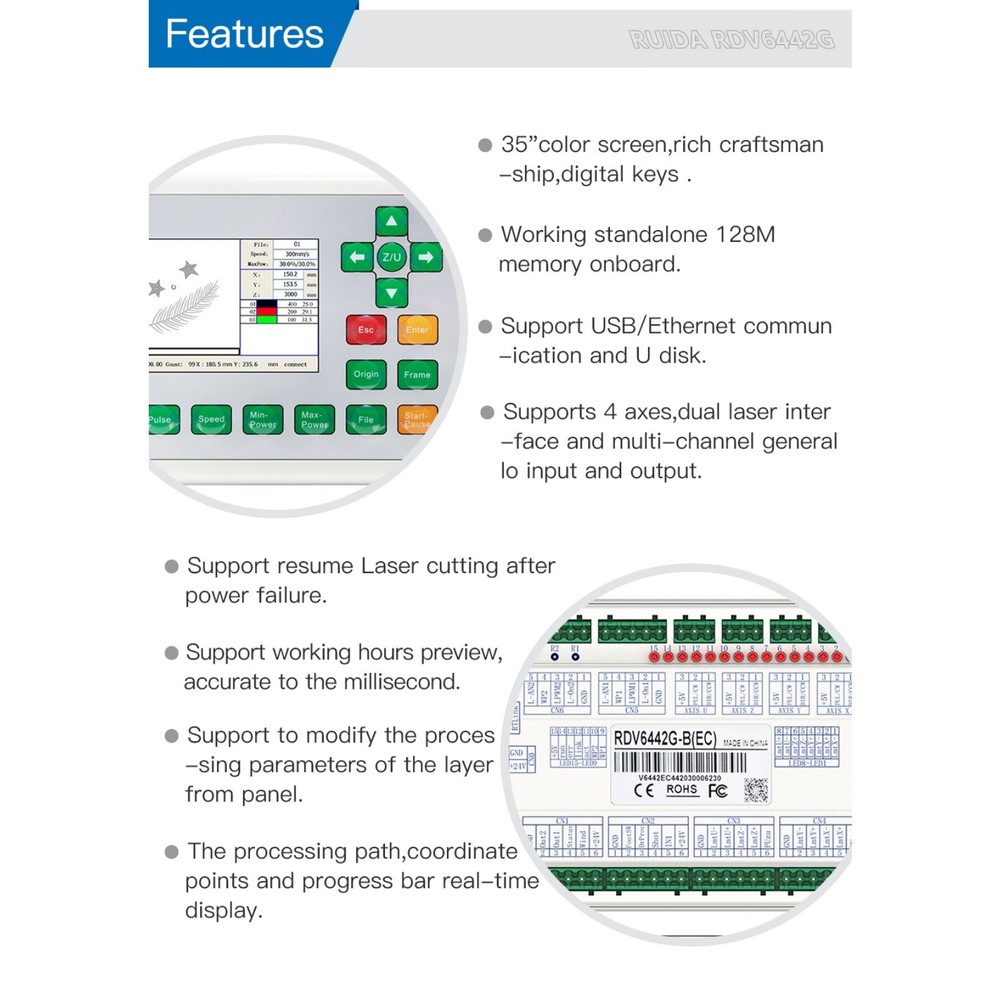 Ruida CO2 Laser Controller RDV6442G with Camera Auto Cutting for Laser Machine