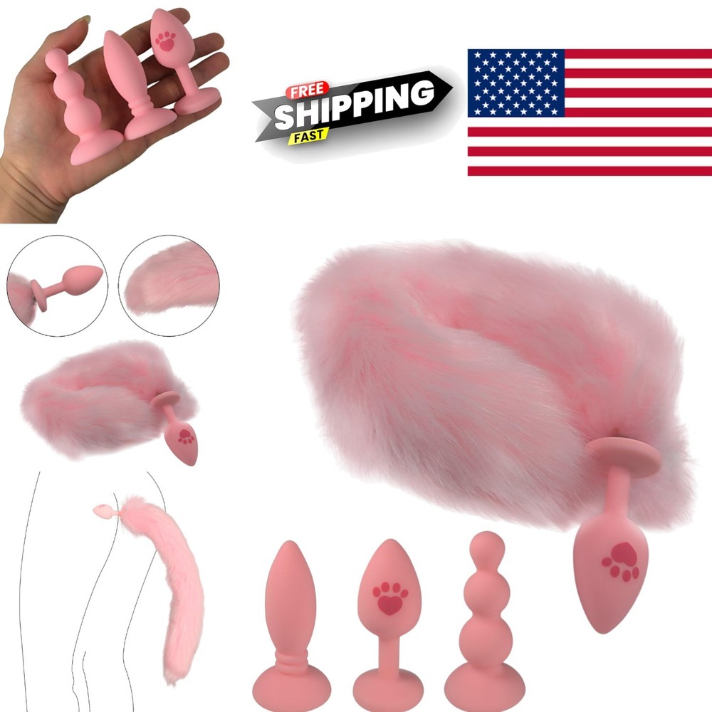 Pink Silicone Anal Tail with Three Interchangeable Butt Plugs for Beginners