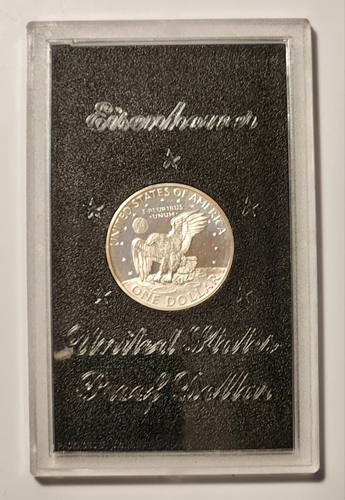 1971 S Proof Eisenhower Dollar 40% Silver Protective Case Brown Box As Pictured