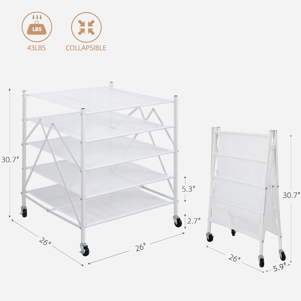 "5-Tier Foldable Mesh Sweater Drying Rack, Stackable Clothes Dryer – White"
