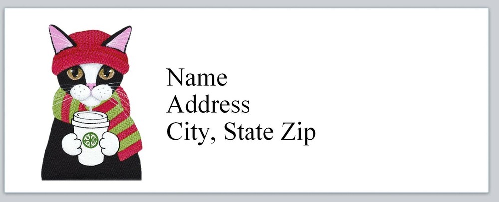 Personalized Address Labels Cute Cat Drinking Coffee (Bx 837)