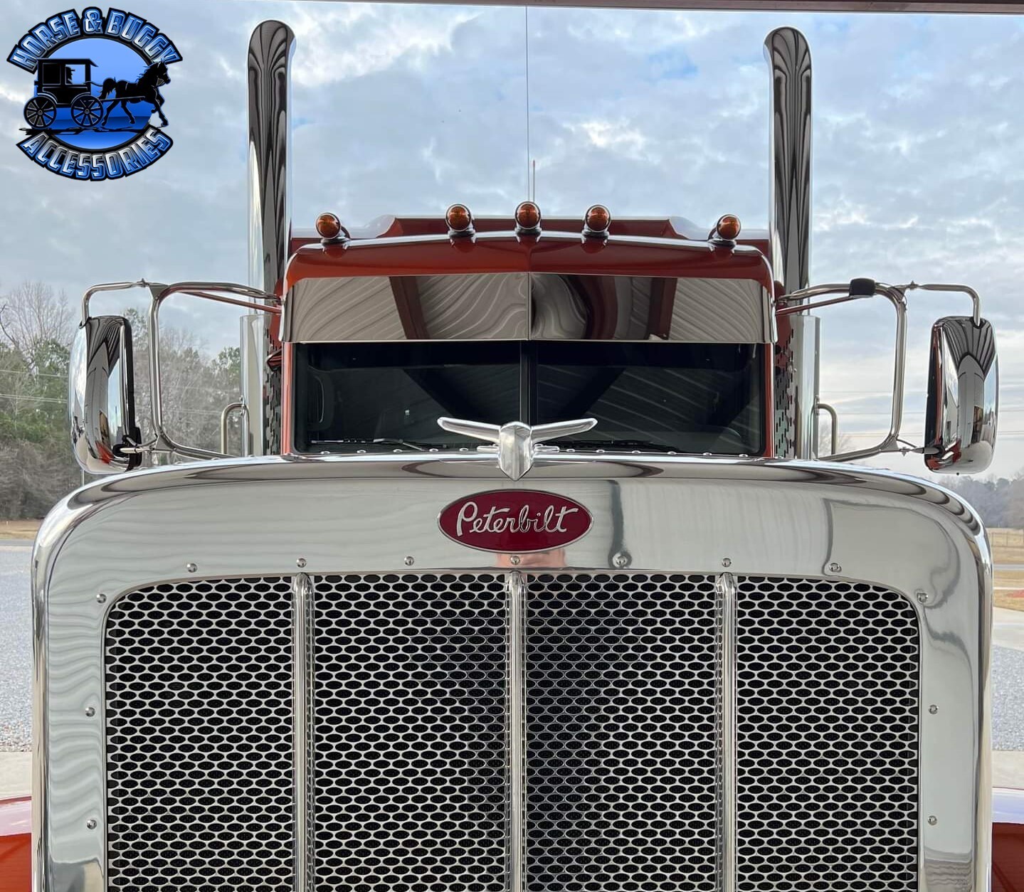 PETERBILT 10'' ROLLIN LOW STAINLESS STEEL STRAIGHT FLAT BOTTOM SUN VISOR 379/389