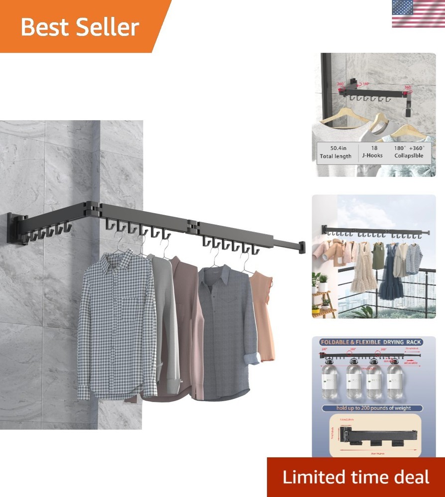 Retractable Wall Mounted Clothes Drying Rack - Space Saving Tri-Fold Design