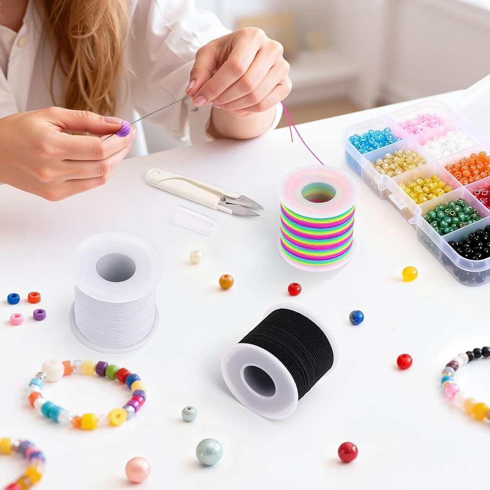 Stretchy Bracelet String Kit with Scissors & Beading Needle, 4 Rolls Elastic Str