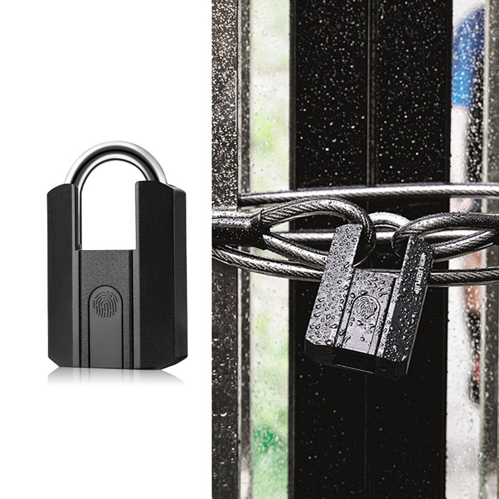 Smart Waterproof Bluetooth Fingerprint Padlock Locker Lock W/ 2 Keys Black