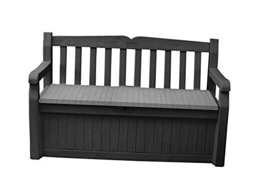 Solana 70 Gallon Storage Bench Deck Box for Patio Storage, Front Graphite
