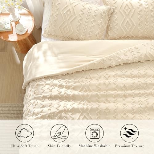 Amélie Home Boho Comforter Set Size, 3 Piece Boho Bedding Set, King Beige
