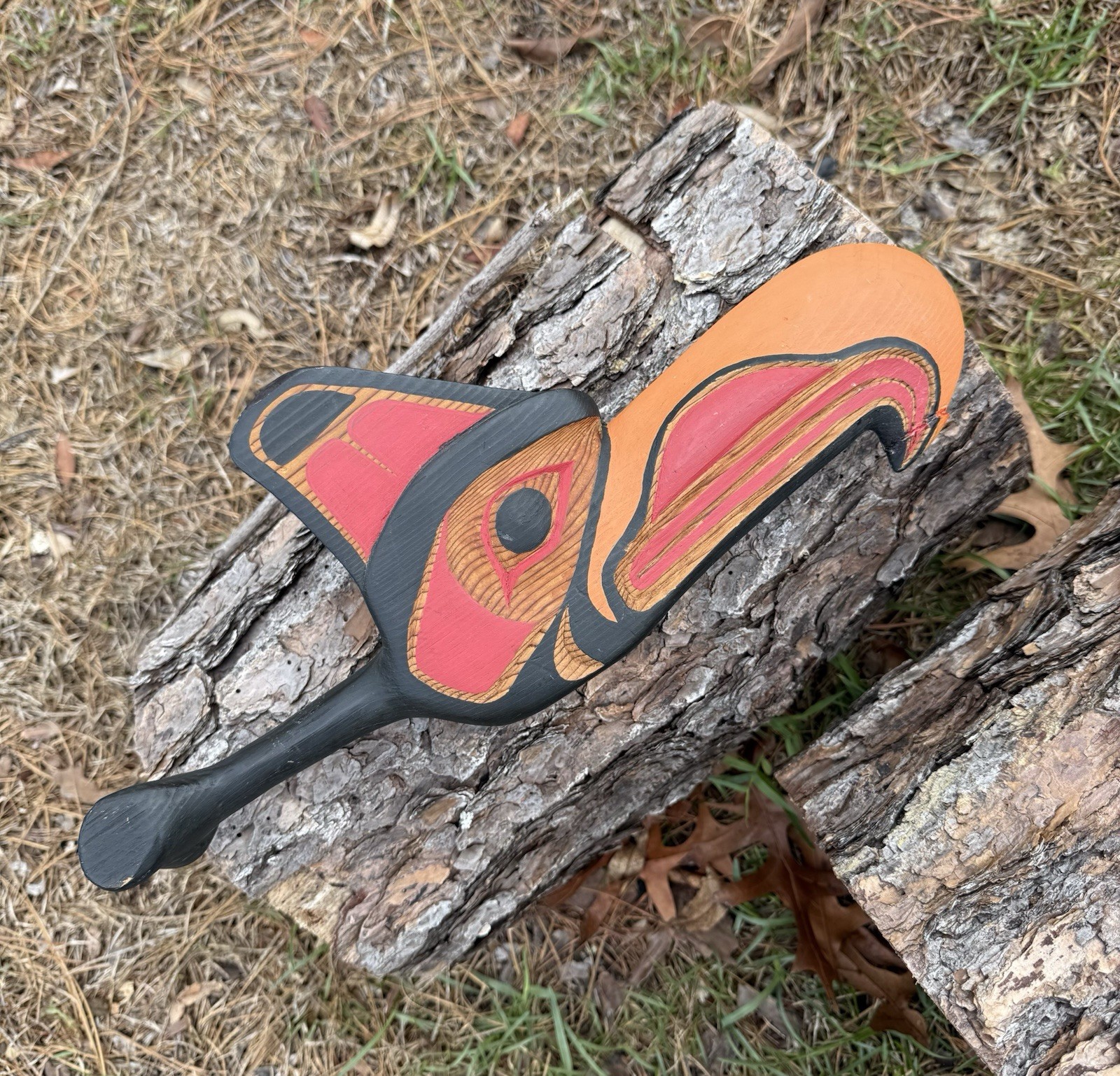 Northwest Coast Large Cedar Carved Eagle 🦅 Rattle Signed WT