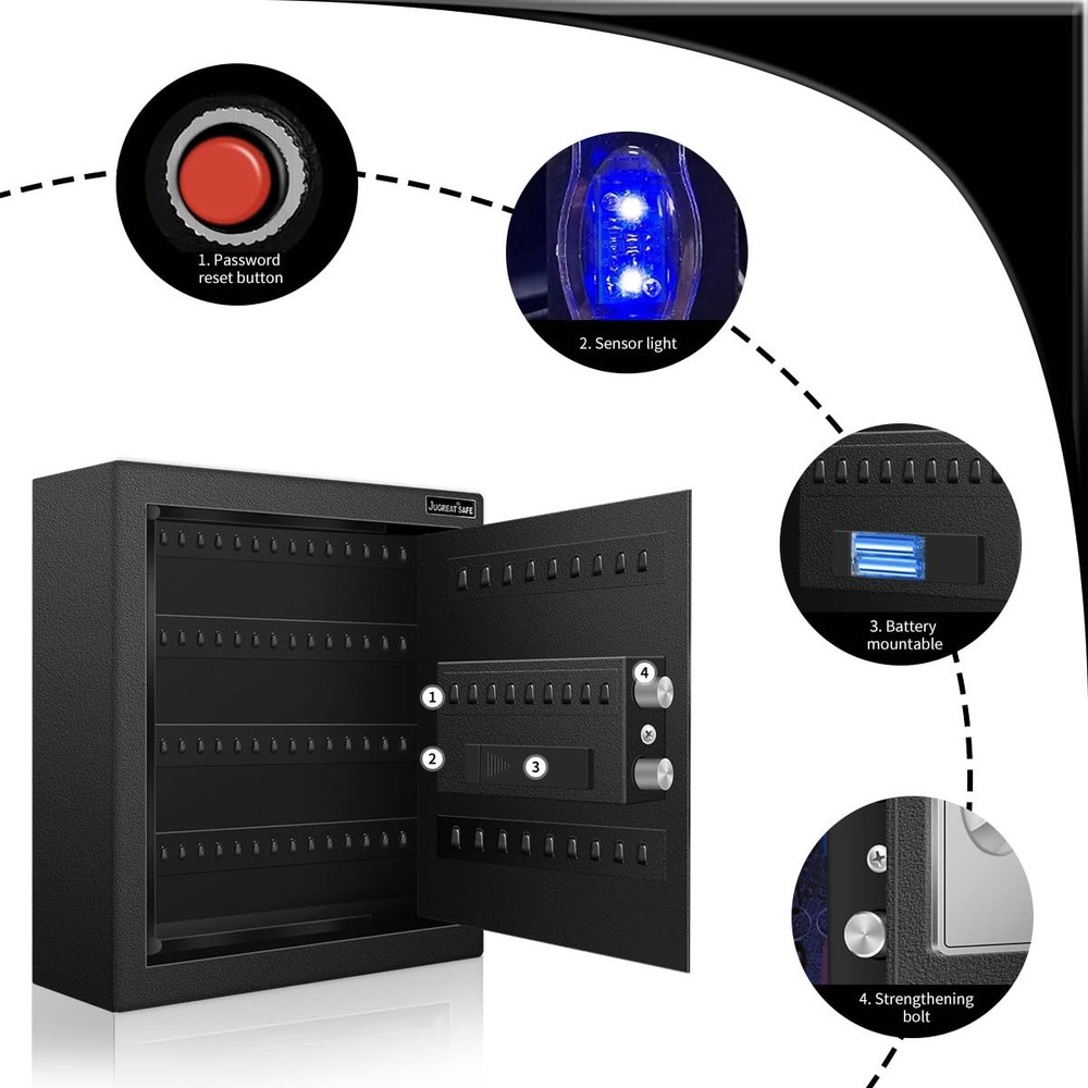 JUGREAT 80 Keys Cabinet with Sensor Light,Electronic Key Safe,Pin Code Keyless S