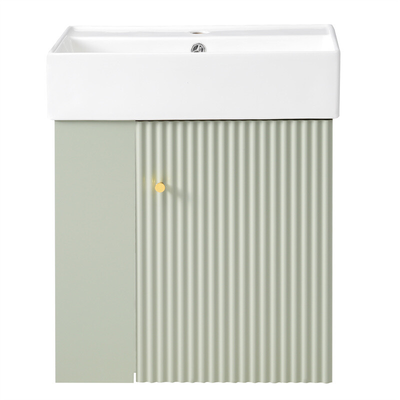 21.6" Modern Small Floating Bathroom Vanity w/Ceramic Basin & Left Side Storage