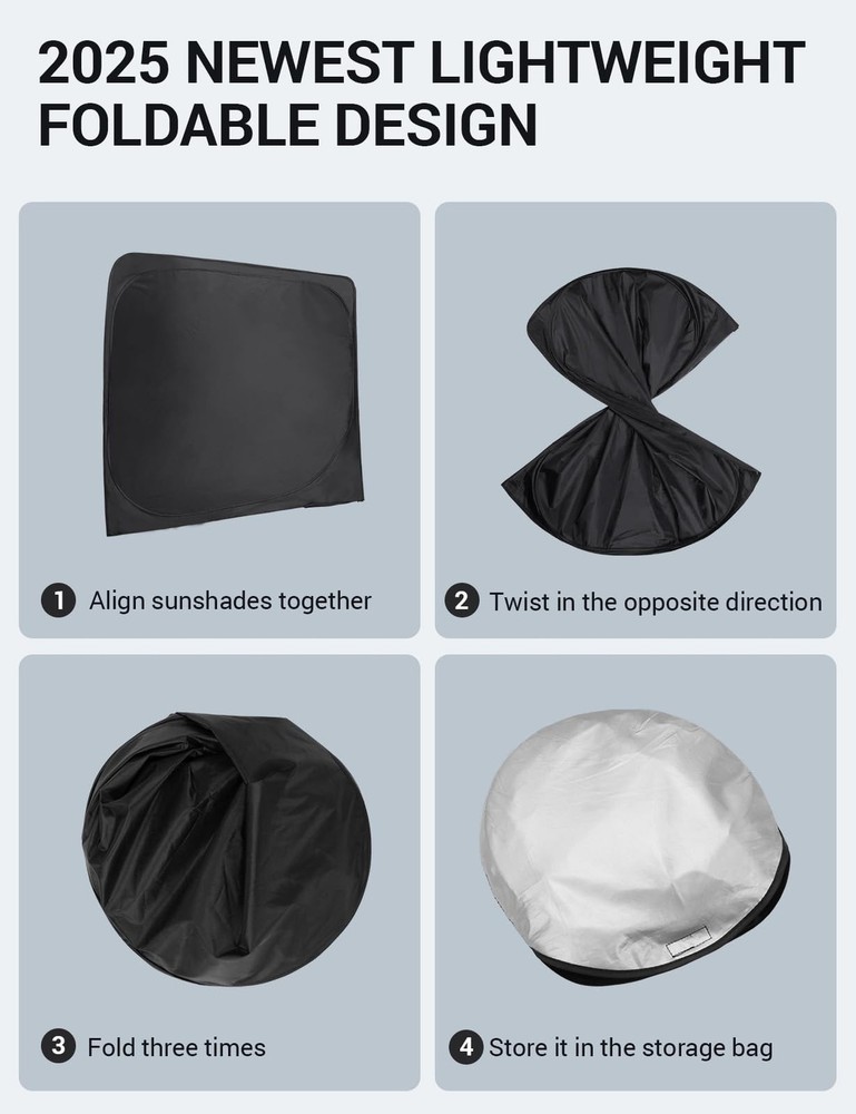 Proadsy 2026 Upgrade Front Windshield Sun Shade Foldable Sunshade Protector C...