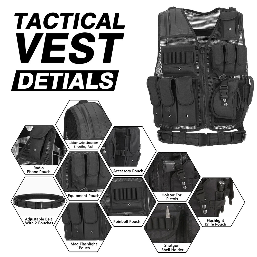 Tactical Vest Airsoft Breathable Quick Release Vest Adjustable for Training MRJK