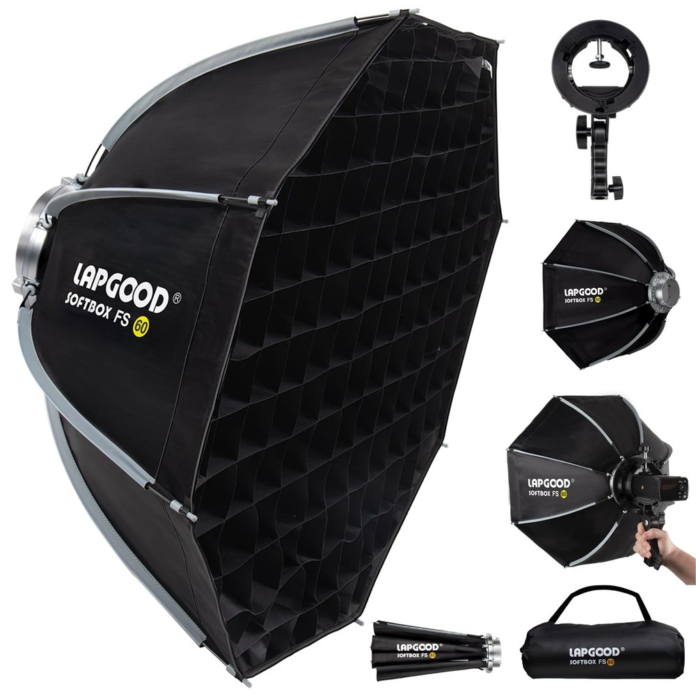 FS60 Softbox 60cm Softboxes, Quick Release Foldable Softbox with Honeycomb Gr...