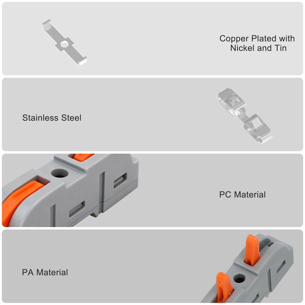 60 PCS 1 in 1 out Compact Wire Connectors Snap-On Terminal Solid & Stranded Wire