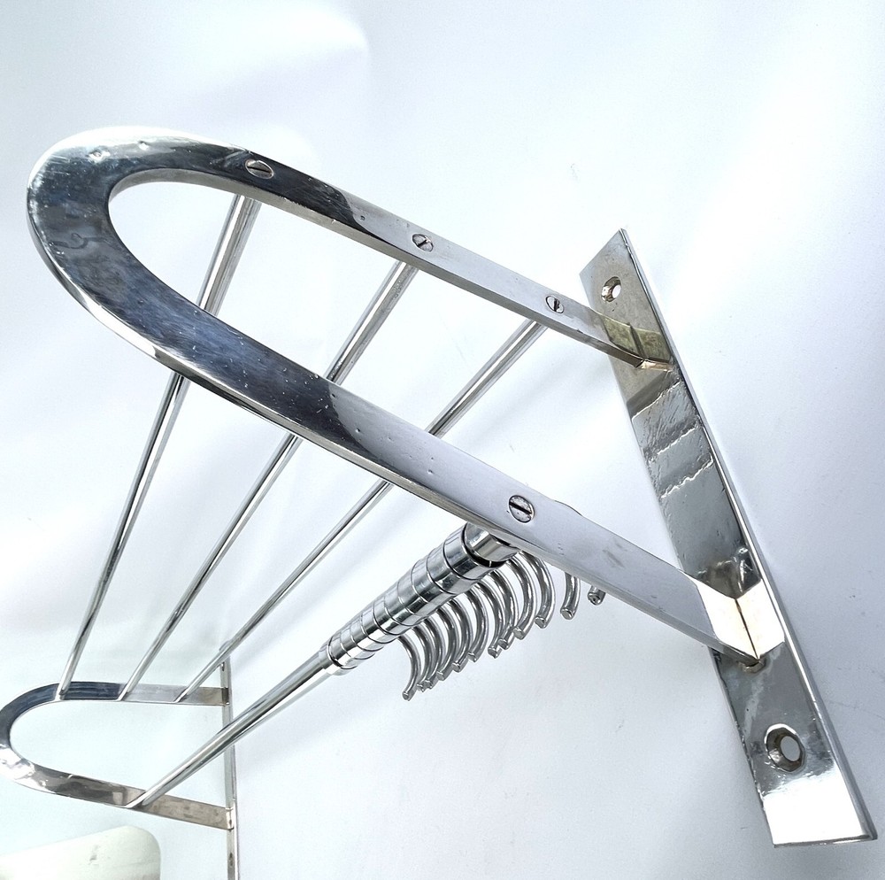 Large Heavy ART DECO Wardrobe Wall Coat Rack 30s Silver Chrome - 110 cm