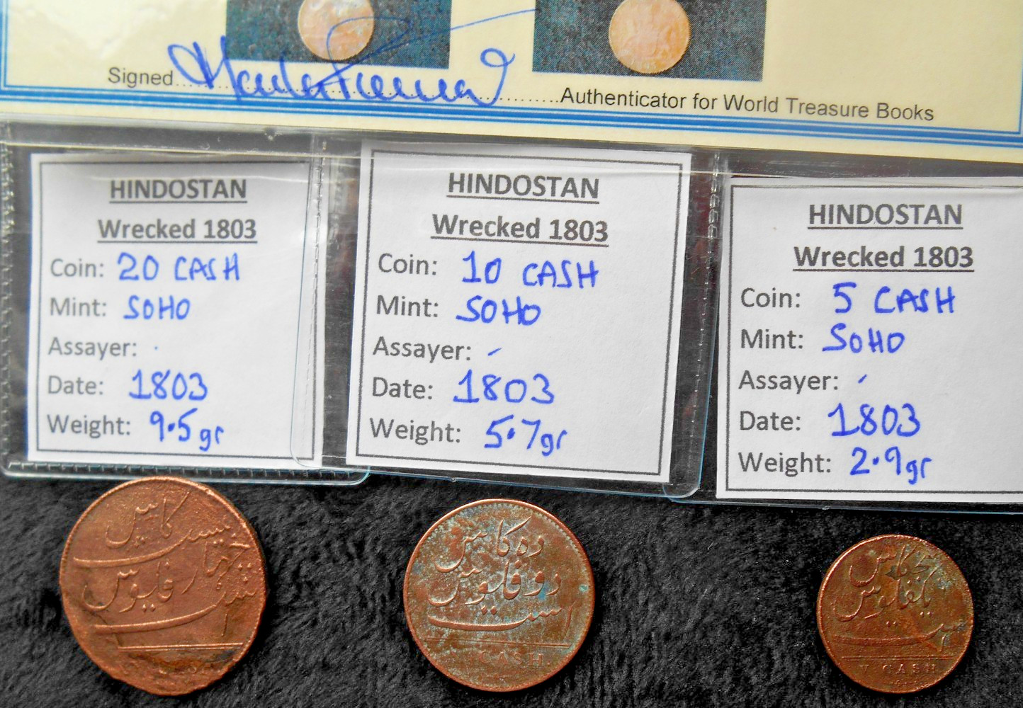 Shipwreck TREASURE coins HINDOSTAN wreck 1803 EAST INDIA Co SHIP 20+10+5 cash !