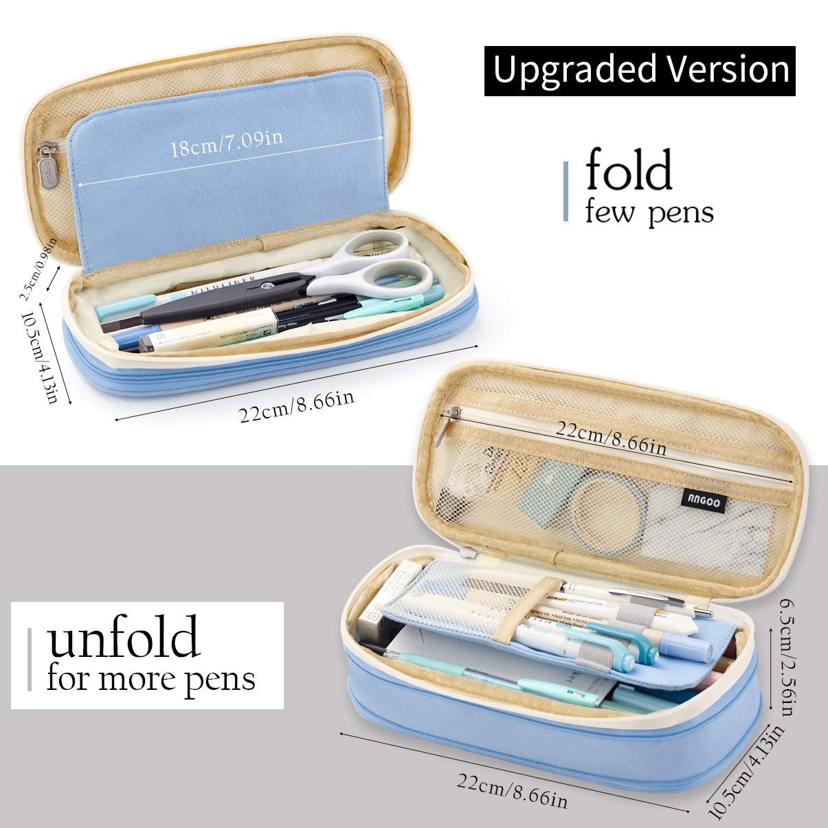 EASTHILL Big Capacity Pencil Pen Case Office College School Large, Light Blue