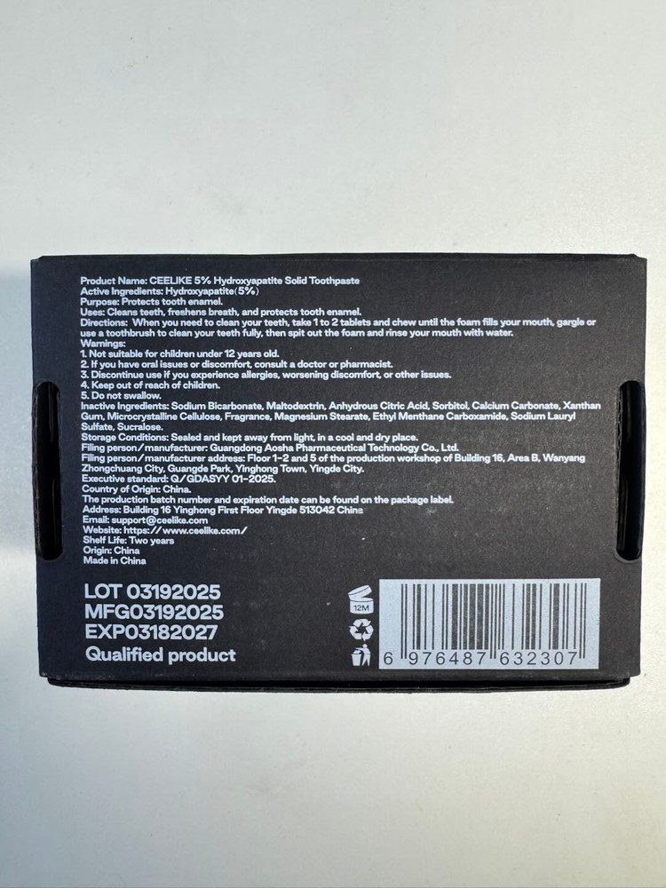 CEELIKE 5% Hydroxyapatite Solid Toothpaste - Enamel Strengthening - 186 Tablets