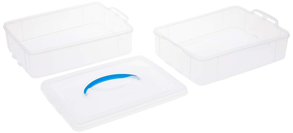 Portable Storage Bin for Tools and Crafts, Clear Stackable Container 14.1"