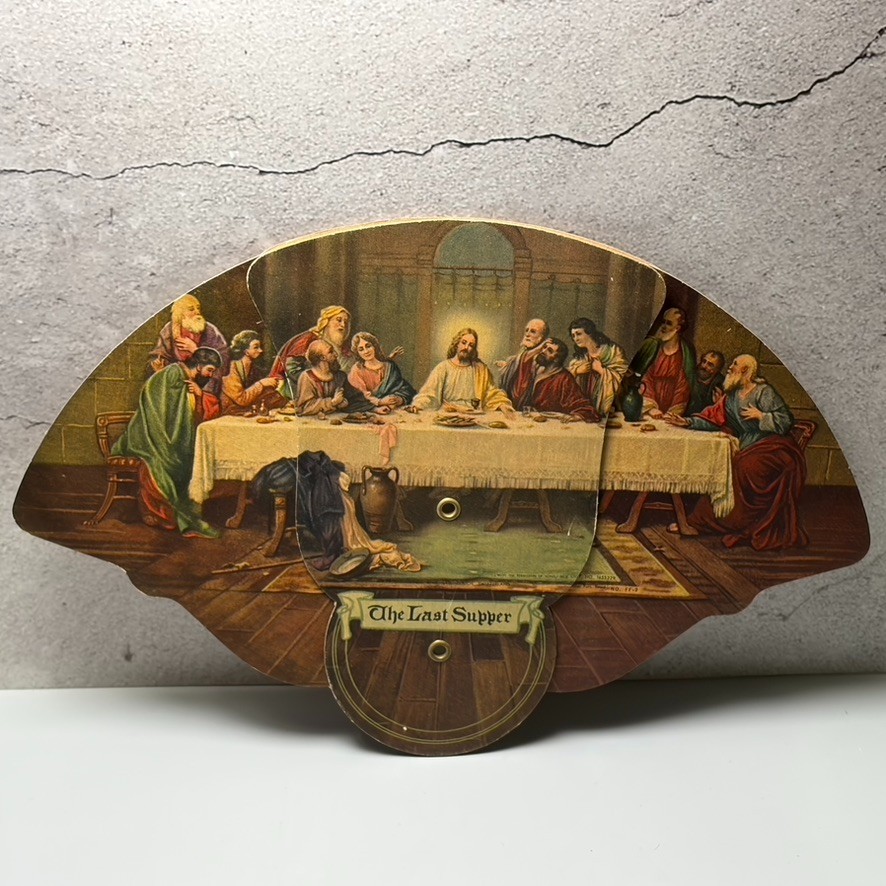 Vintage Funeral/Church Hand Fan First National Bank Advertising The Last Supper