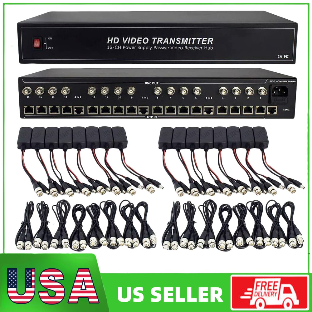 16 CH CCTV Video & Power Hub with Baluns BNC Cable for Security Camera System