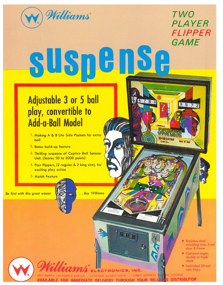 Suspense Williams Pinball Flyer/ Brochure / Ad