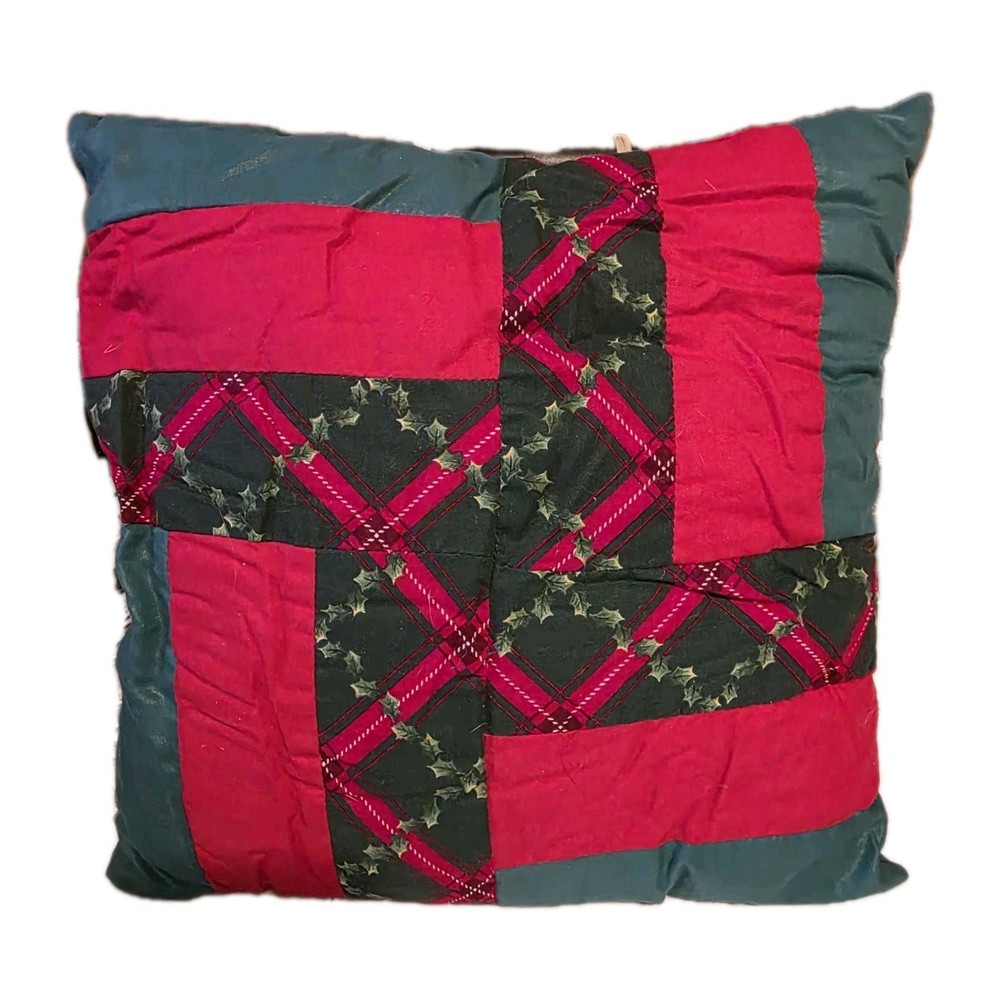 Vtg Christmas Handcrafted Quilted Patchwork Pillows