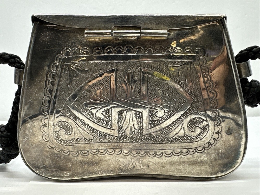 Vintage Moroccan Silver Plate Shouldered Small Metal Engraved Design Purse.