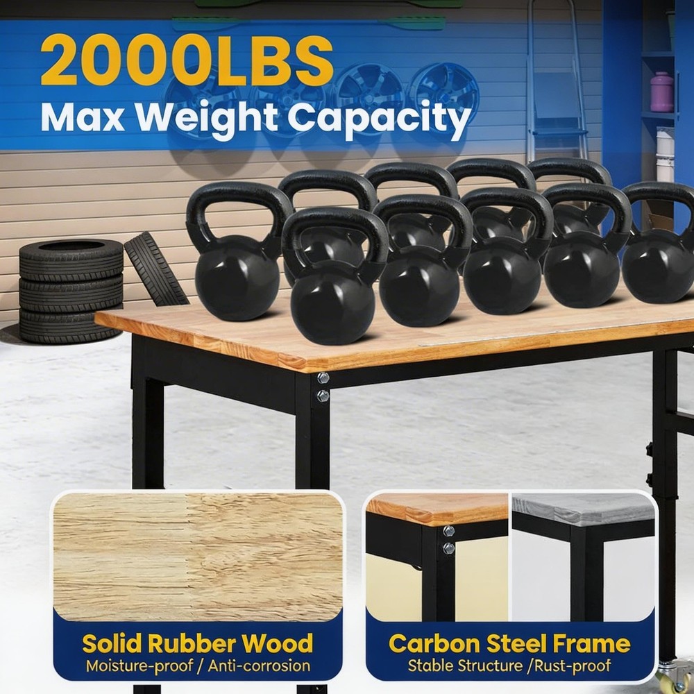 Adjustable Height Workbench 48"x24" Work Bench Table 2000Lbs with Pegboard Hooks