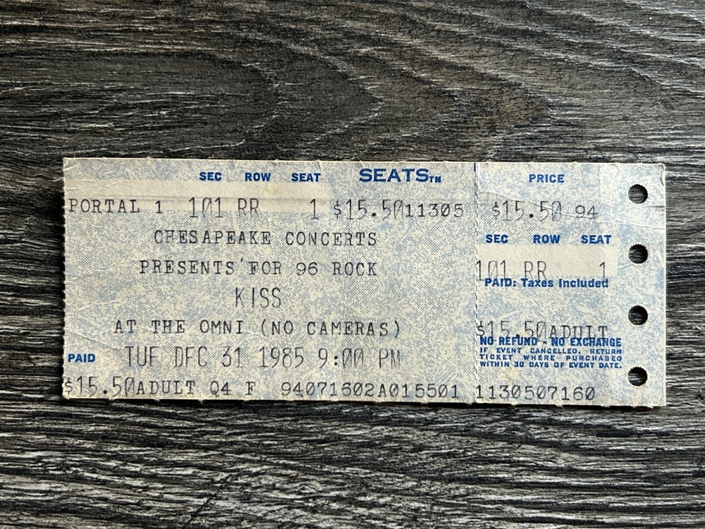KISS TICKET STUB Omni Atlanta GA Dec 31 1985 Asylum Concert Tour Vintage Kiss A