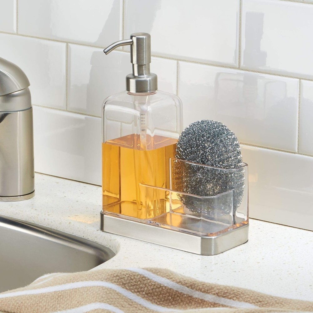 iDesign Forma Plastic Soap Pump with Caddy, Dispenser with Storage Compartmen...