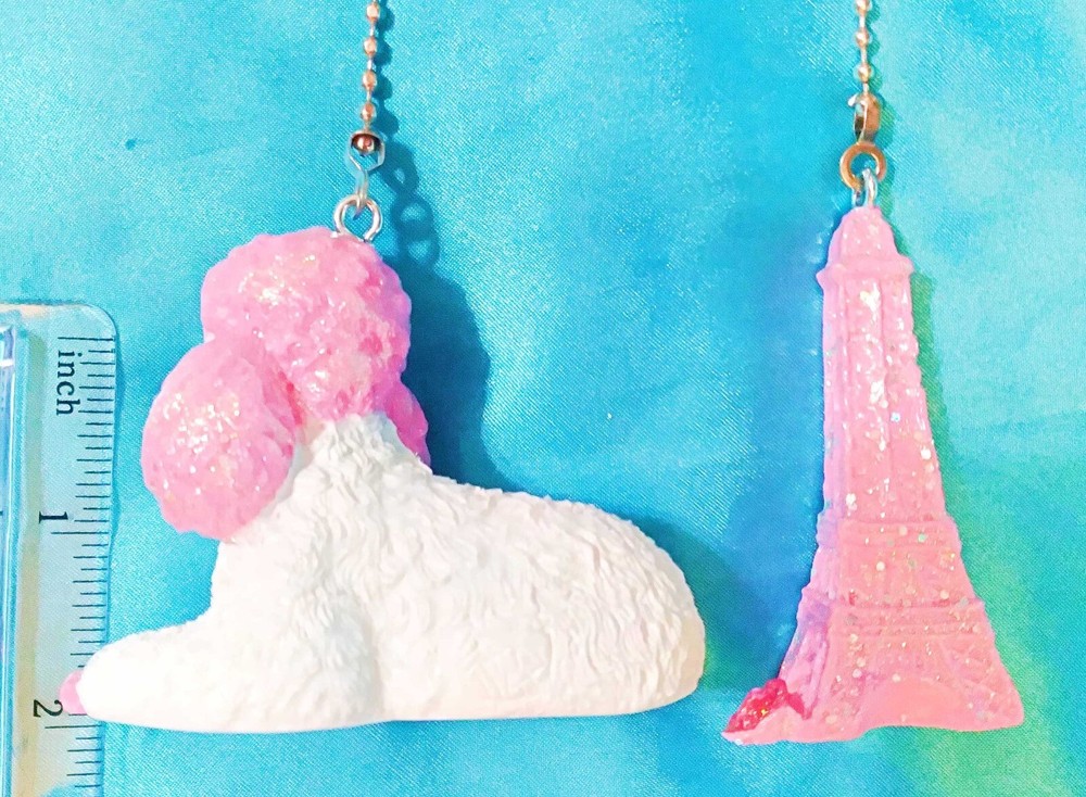 Set of Two ~ Poodle & Eiffel Tower Large Resin ~ Ceiling Fan Pulls