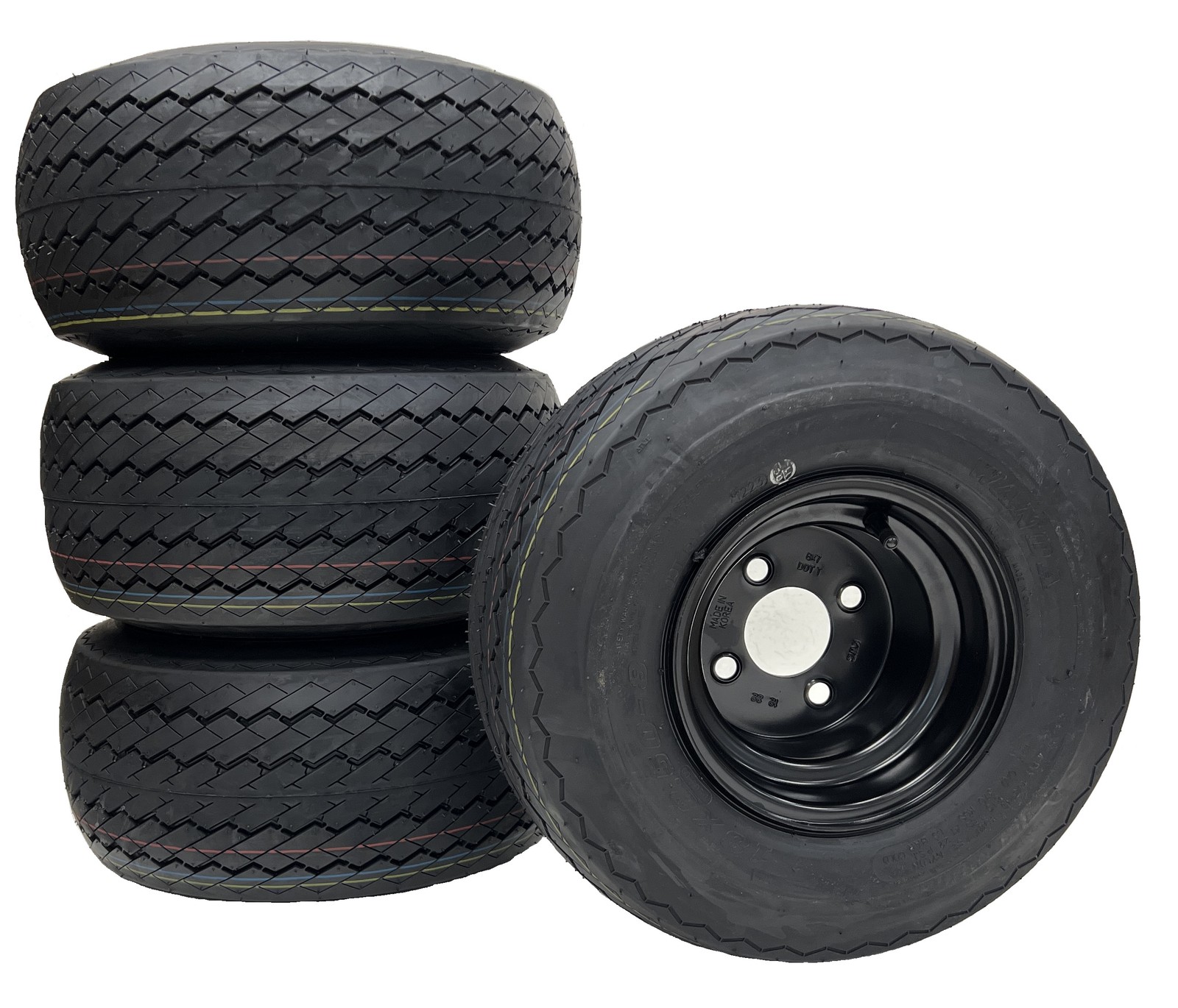 4-Pack 8" 18X8.50-8 Black Golf Cart Tire And Wheel Fits E-Z-GO, ClubCar, Cushman