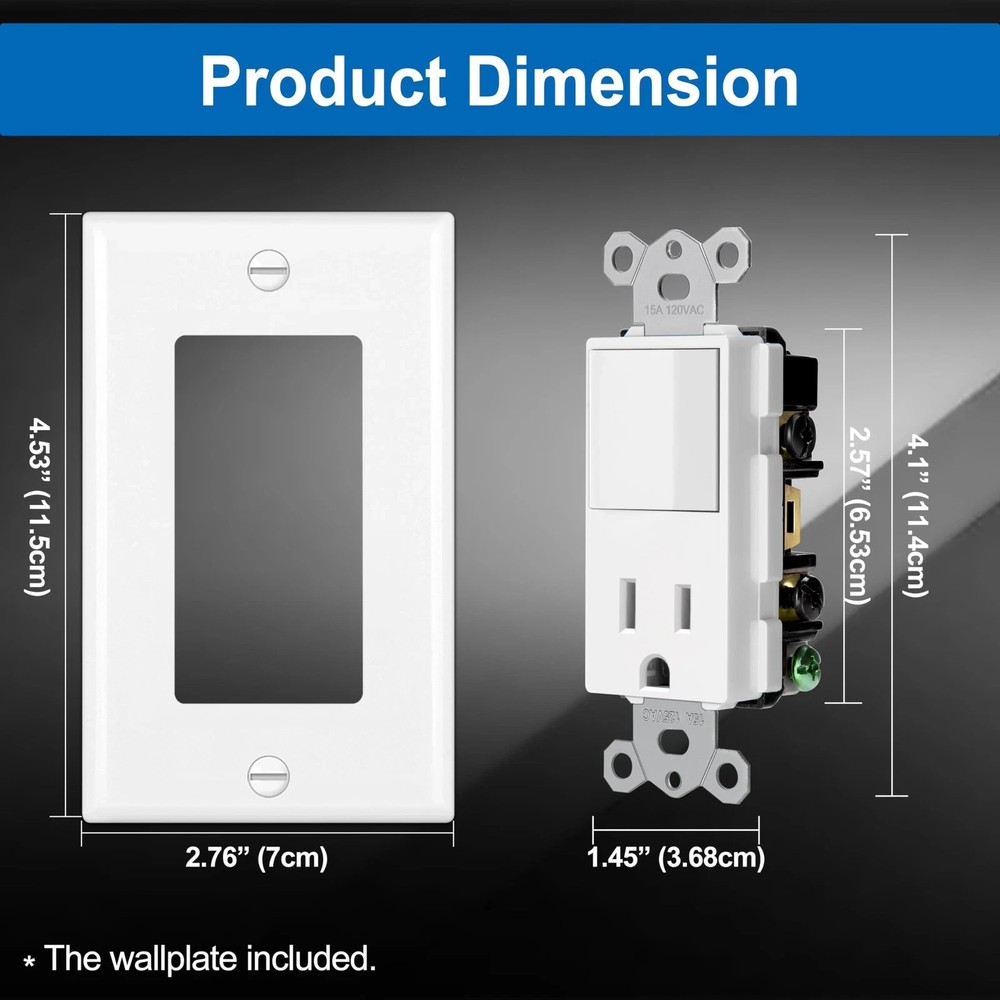 6 Pack Combination Wall Light Switch and Decor Outlet, Single Pole
