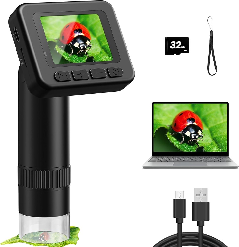 Handheld Digital Microscope D-KS2 with 2" IPS Screen - Take Pictures & black