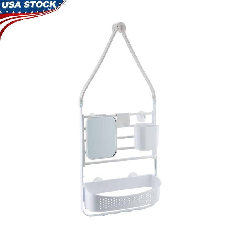 Deluxe Flex Adjustable Shower Caddy Organizer W/ Hooks Storage Baskets Mirror US