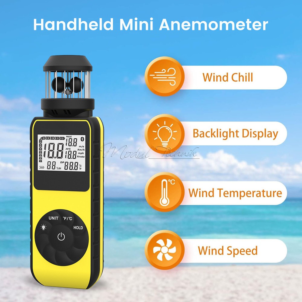 Digital Cup Anemometer Compass Measure Wind Speed Temperature 360°w/Backlight-